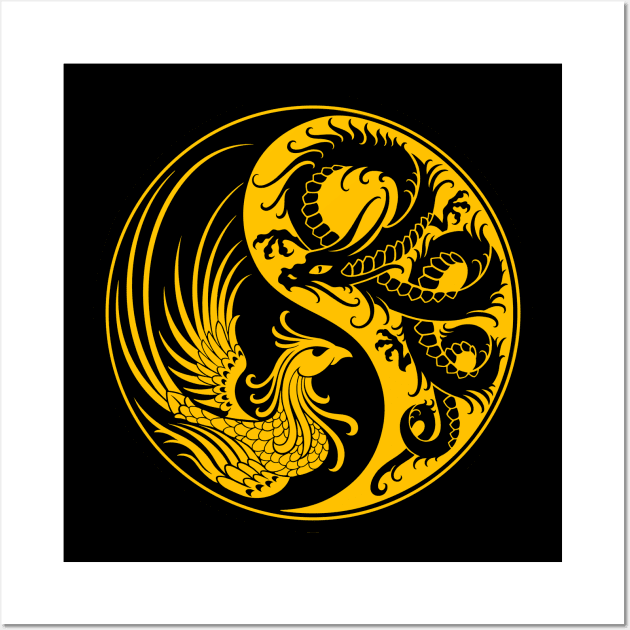 Yellow and Black Dragon Phoenix Yin Yang Wall Art by jeffbartels